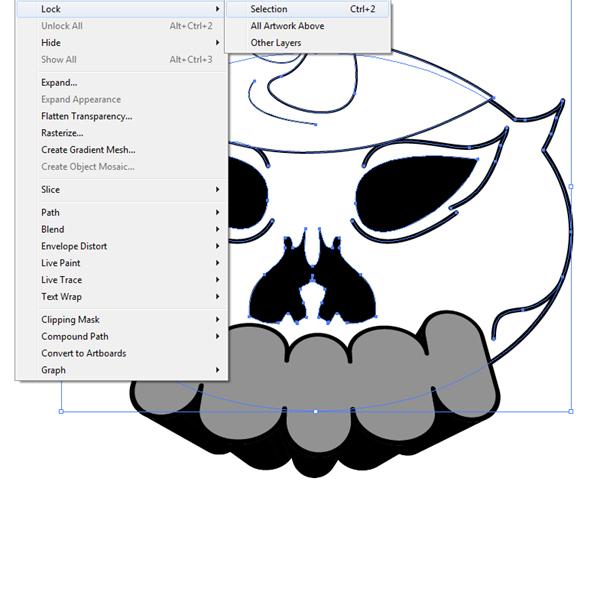 Draw a skeleton in vector makingof the head of the sugar skull