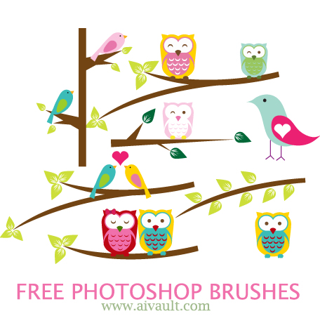 prev1 Whimsical Birds and Owls on Branches Photoshop Brushes FREEBIE!