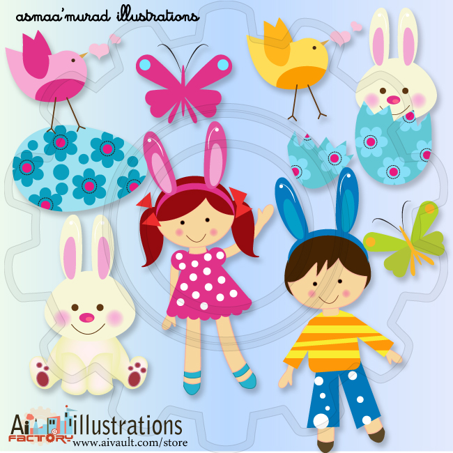 easter001 {New work and Free illustration } Easter Bunny garden collection and a publication news